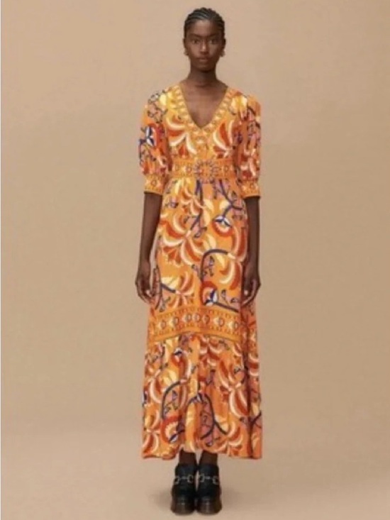 FARM Rio Dresses & Skirts - FARM Rio Orange Swirl-Print V-Neck Maxi Dress